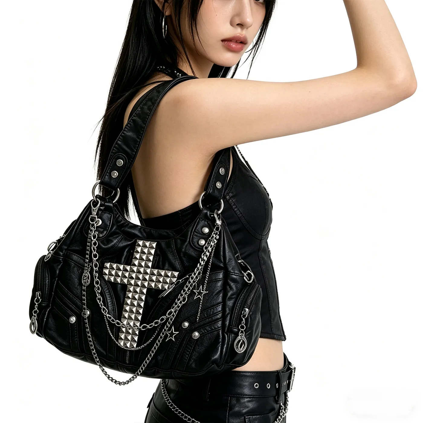 Black Locomotive Bag Cross Subculture Goth Shoulder Bags Tote for Women's Versatile Messenger Bag Punk Style Chain Bag
Black Locomotive Bag Cross Subculture Goth Shoulder Bags Tote for Women's Versatile Messenger Bag Punk Style Chain Bag