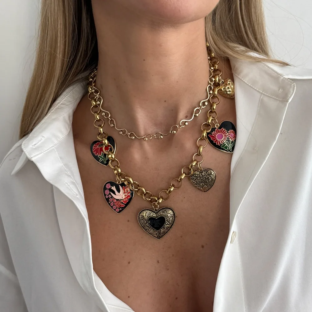 Simple Metal Chain Enamel Necklace Floral Charm Multi Layer Choker Neck Jewelry Ethnic Style Bohemian Collarbone Chain Gift
Simple Metal Chain Enamel Necklace Floral Charm Multi Layer Choker Neck Jewelry Ethnic Style Bohemian Collarbone Chain Gift