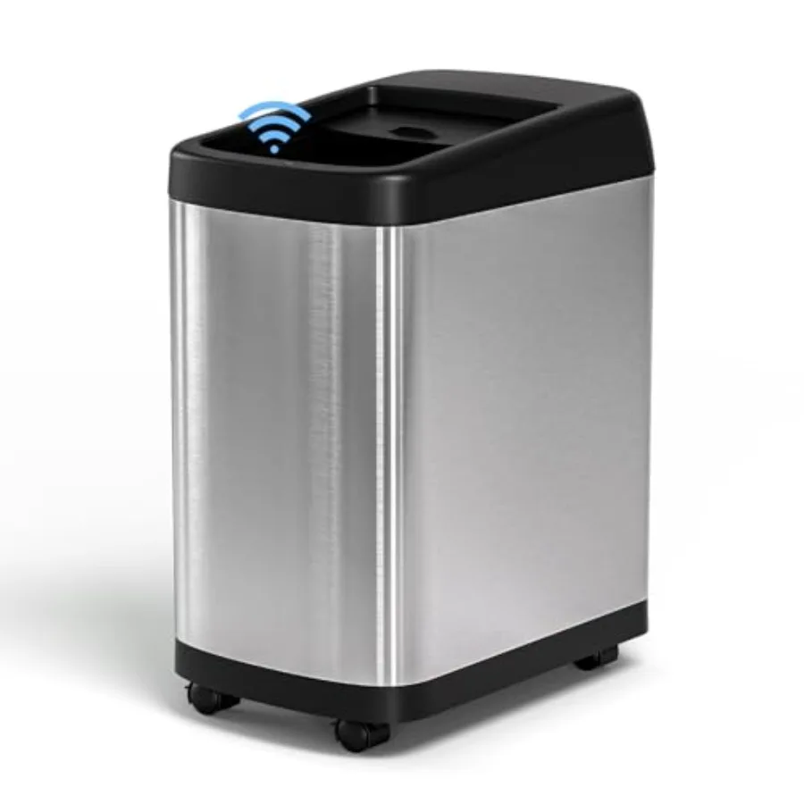 Kitchen trash can brushed stainless steel silver 13-gallon capacity with roll-up lid touchless motion sensor rectangular design
Kitchen trash can brushed stainless steel silver 13-gallon capacity with roll-up lid touchless motion sensor rectangular design