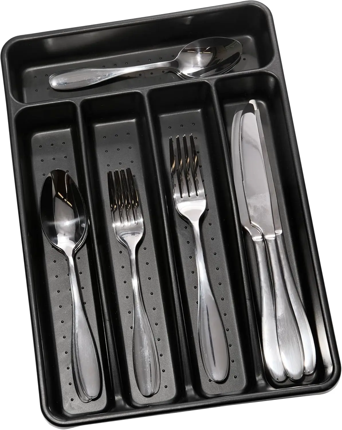 Compact 5 Compartment Flatware Organizer for Small Drawers, Non Slip Soft Grip Lining, Silverware Tray for Forks Knives Spoons
Compact 5 Compartment Flatware Organizer for Small Drawers, Non Slip Soft Grip Lining, Silverware Tray for Forks Knives Spoons