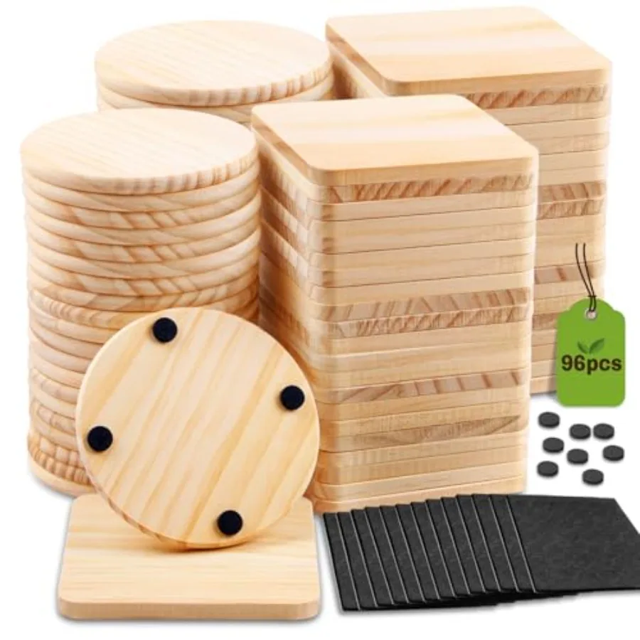 96 pcs Unfinished Wood Coasters for Crafts 4 Inch Blank Wooden Coasters Blank Coaster with Non Slip Pad for DIY Stained Paintin
96 pcs Unfinished Wood Coasters for Crafts 4 Inch Blank Wooden Coasters Blank Coaster with Non Slip Pad for DIY Stained Paintin