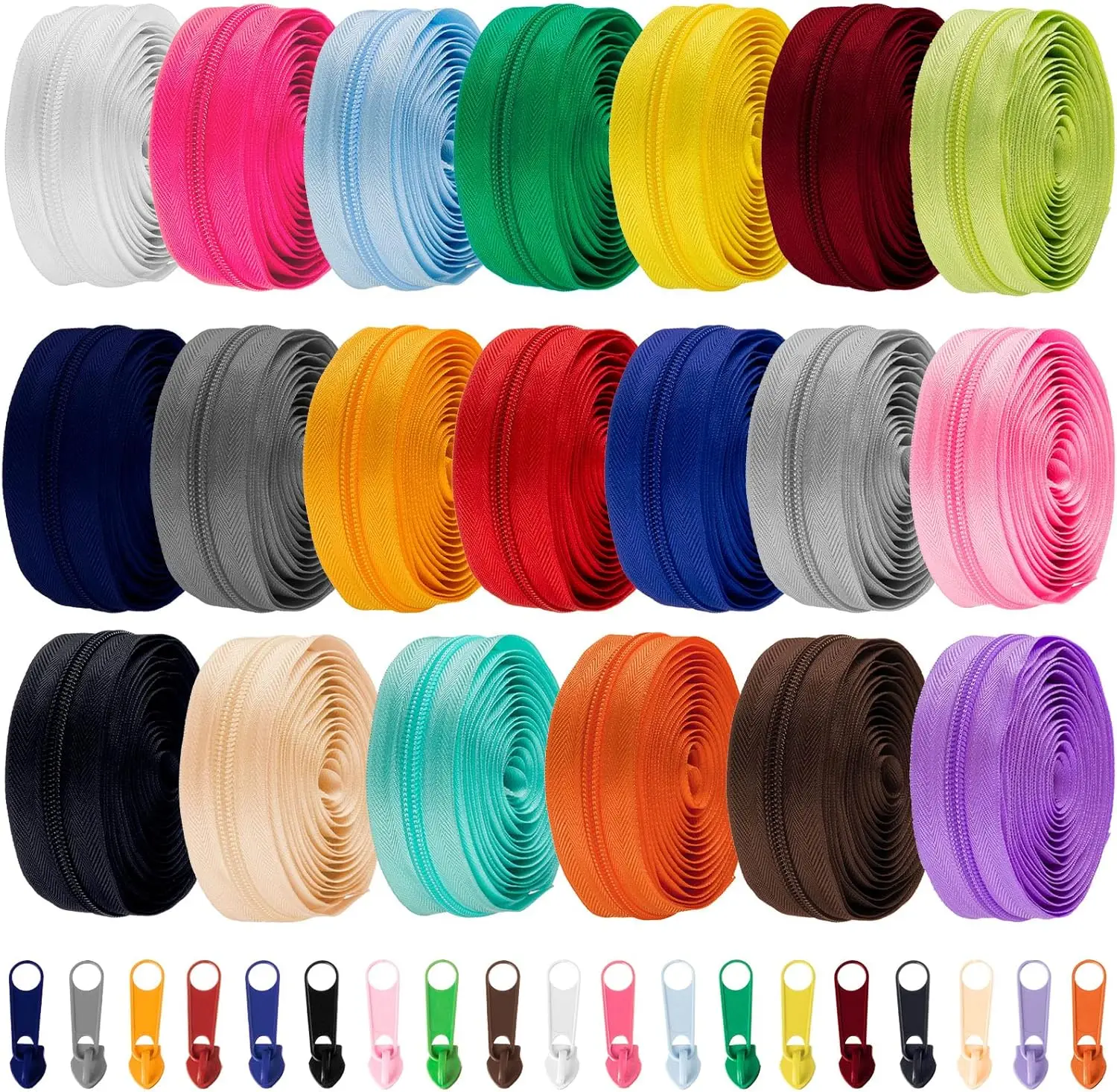 60 Yards 20 Pcs Nylon Coil Zippers #5 with 200 Sliders for Sewing Bags Purses Crafts
60 Yards 20 Pcs Nylon Coil Zippers #5 with 200 Sliders for Sewing Bags Purses Crafts