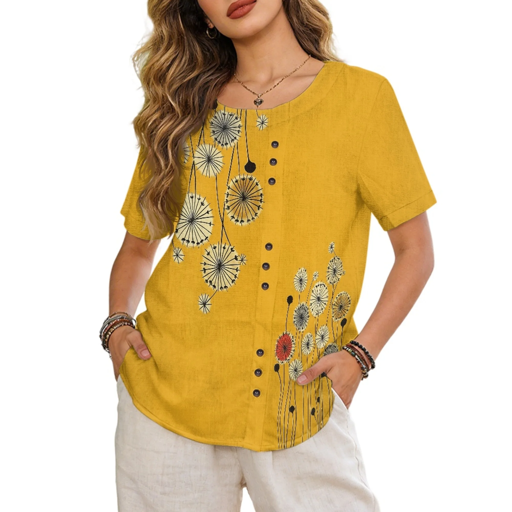 INSTANTARTS Women's Linen Short-Sleeved Shirt Summer Elegant Short Sleeve Blouses Loose Fit Crew Neck Button Shirts S-3XL
INSTANTARTS Women's Linen Short-Sleeved Shirt Summer Elegant Short Sleeve Blouses Loose Fit Crew Neck Button Shirts S-3XL