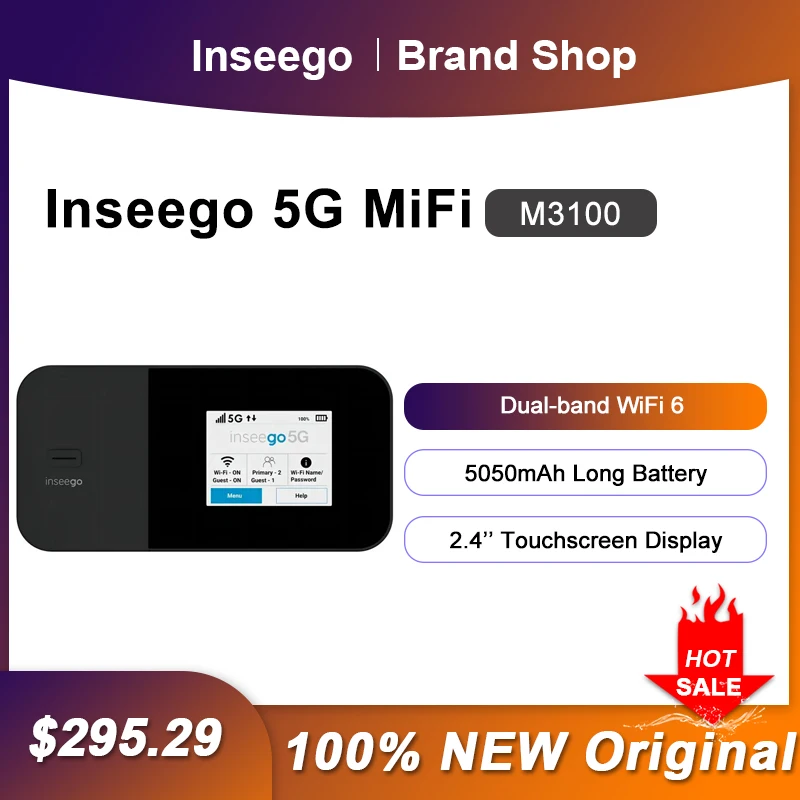 Inseego MiFi X PRO M3100 5G Sim WiFi Router Dual-Band 2.4" Touchscreen Pocket Hotspot With RJ45 Ethernet Port 5050 mAh Battery
Inseego MiFi X PRO M3100 5G Sim WiFi Router Dual-Band 2.4" Touchscreen Pocket Hotspot With RJ45 Ethernet Port 5050 mAh Battery