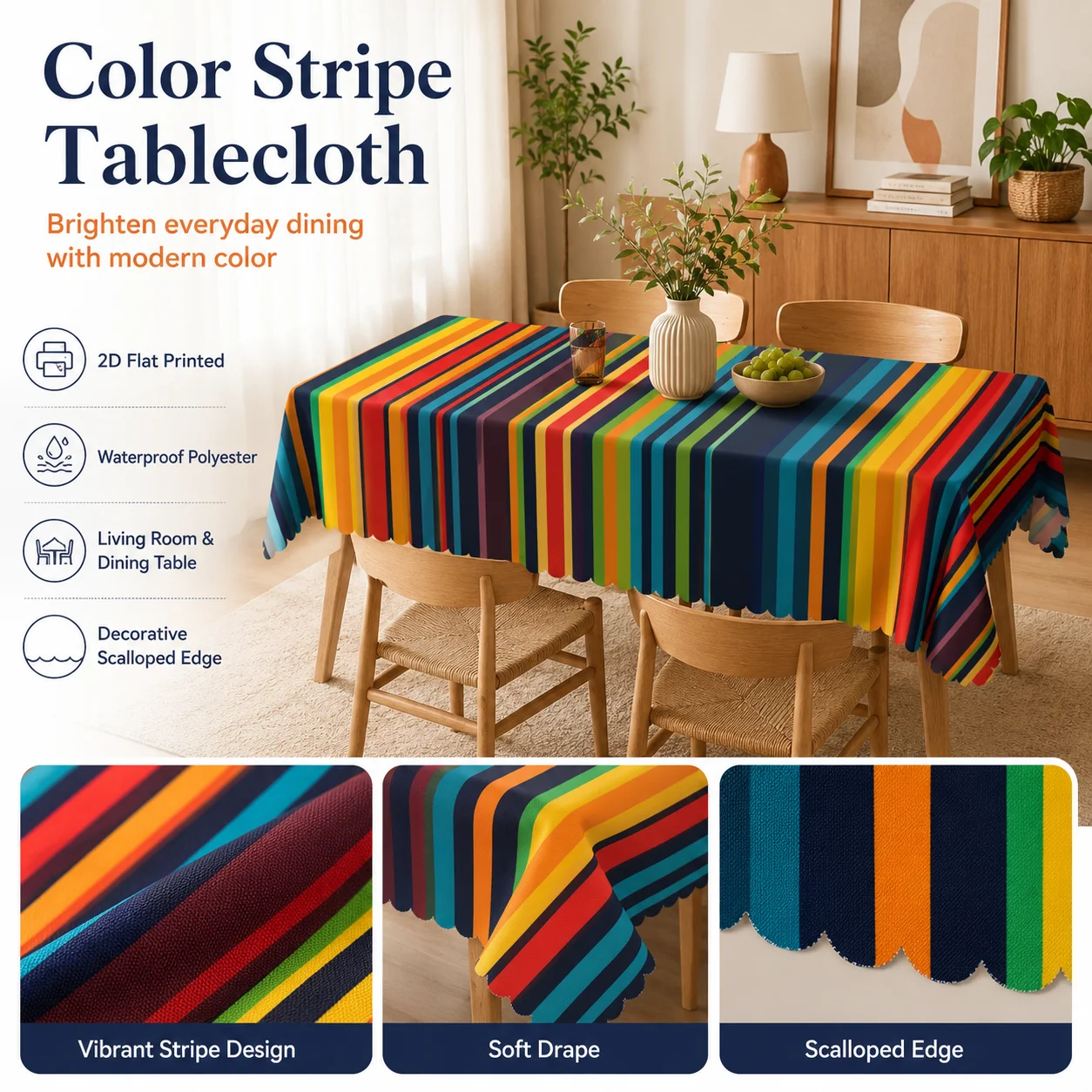 Modern Color Stripe Waterproof Polyester Tablecloth 2D Flat Printed Table Cover For Dining Room Kitchen Home Decor Party
Modern Color Stripe Waterproof Polyester Tablecloth 2D Flat Printed Table Cover For Dining Room Kitchen Home Decor Party