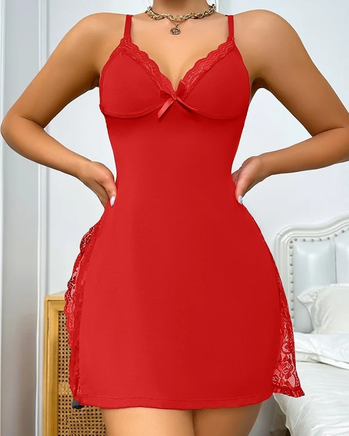 Women Romantic Dress 2024 Spring Summer Latest Sexy Low Cut Lace Trim Slit Bowknot Decor Sleep Mini Dress Nightgown Short Skirt
Women Romantic Dress 2024 Spring Summer Latest Sexy Low Cut Lace Trim Slit Bowknot Decor Sleep Mini Dress Nightgown Short Skirt