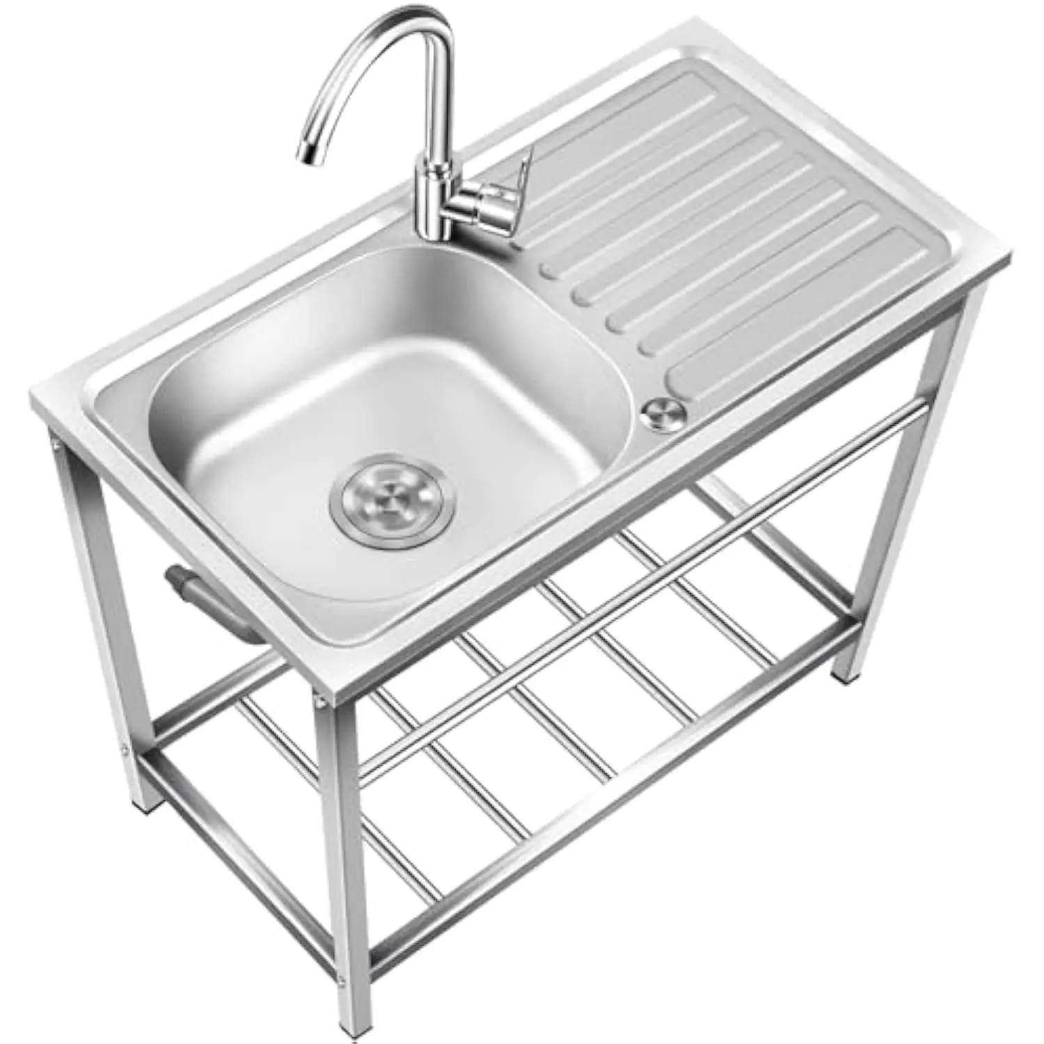 Outdoor Free Standing Sink, Utility Stainless Steel Kitchen Single Bowl Washing Hand Basin Station Sink with Drainboard and Fau
Outdoor Free Standing Sink, Utility Stainless Steel Kitchen Single Bowl Washing Hand Basin Station Sink with Drainboard and Fau