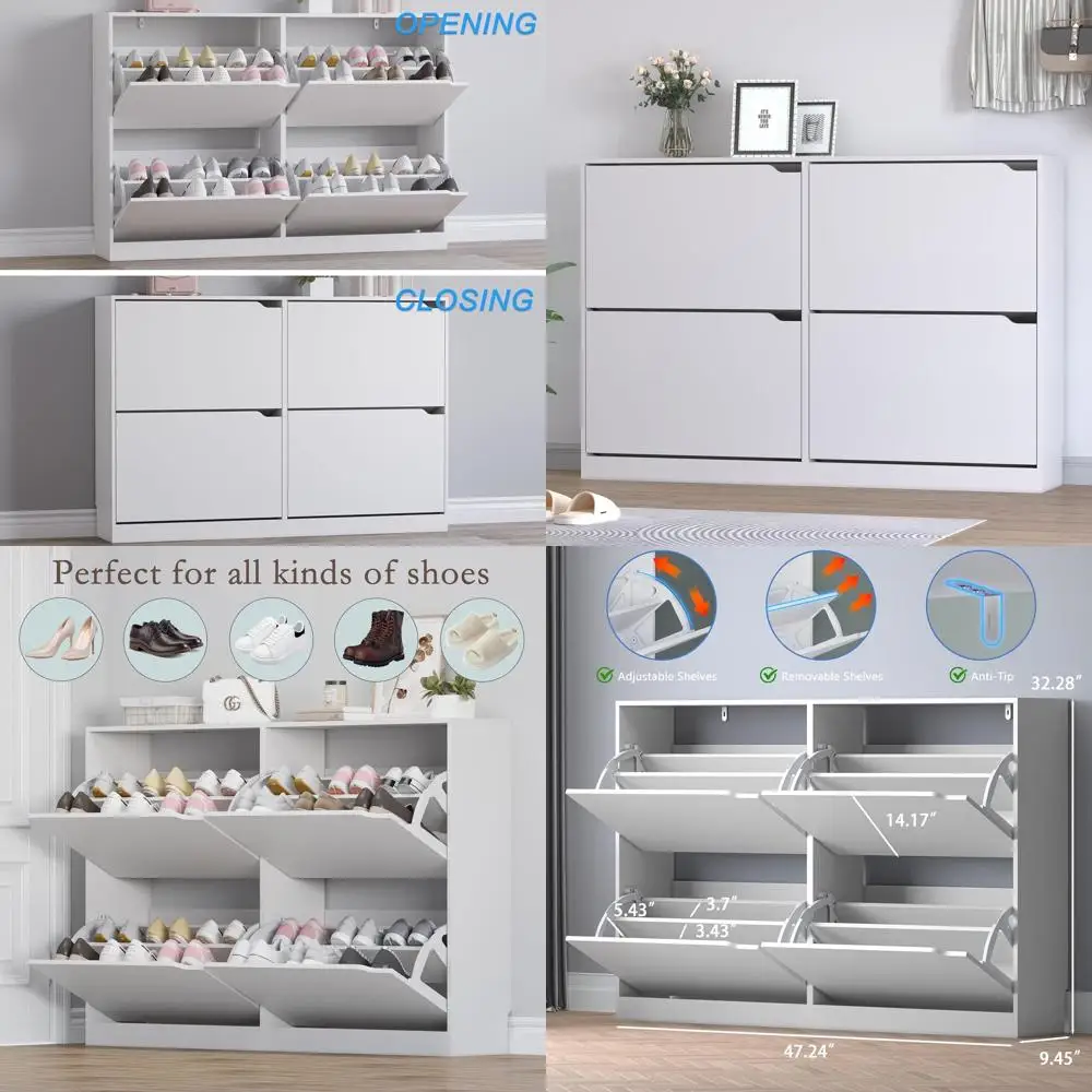 Compact 4-Tier Shoe Cabinet - Space-Saving Storage for Entryway, Hallway, Bedroom, Living Room
Compact 4-Tier Shoe Cabinet - Space-Saving Storage for Entryway, Hallway, Bedroom, Living Room