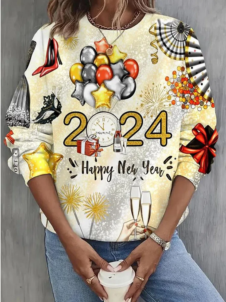 Happy New Year 2024 PrintSweater Women Christmas Clothing Oversized Long Sleeve Top Casual O Neck Pullover Cute Girls Sweatshirt
Happy New Year 2024 PrintSweater Women Christmas Clothing Oversized Long Sleeve Top Casual O Neck Pullover Cute Girls Sweatshirt