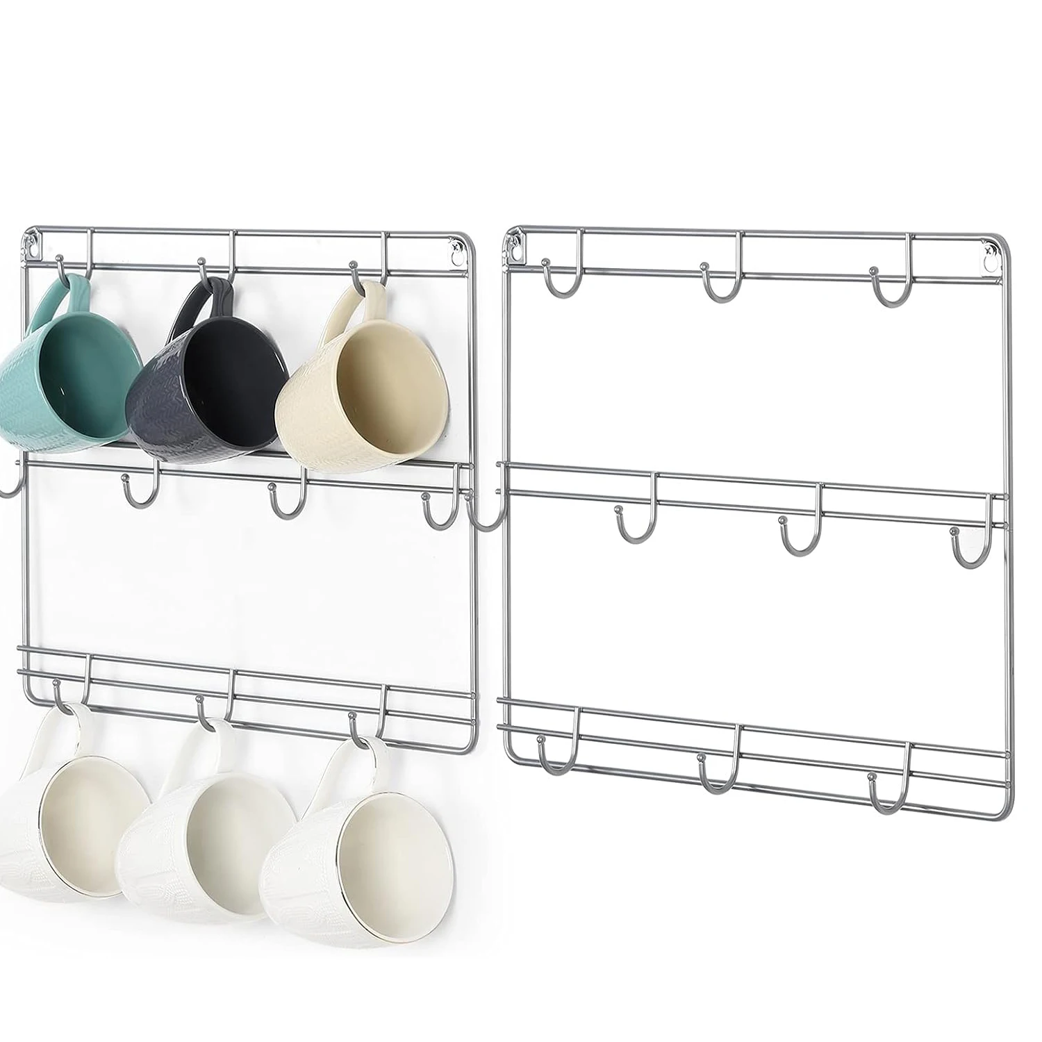2PCS Metal Wall Mounted Coffee Mug Storage Rack with 10 Hooks,Cup Display Organizer for Kitchen
2PCS Metal Wall Mounted Coffee Mug Storage Rack with 10 Hooks,Cup Display Organizer for Kitchen