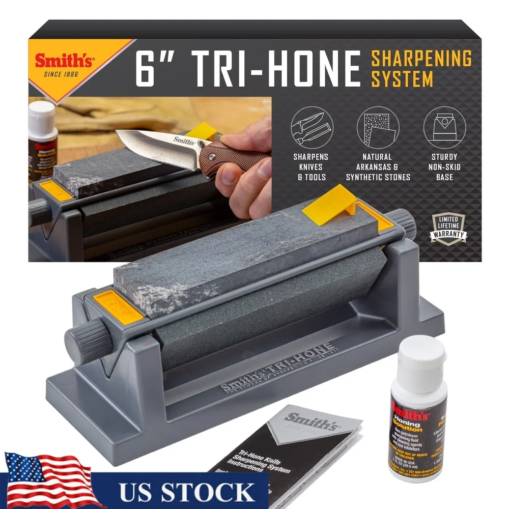 3 Stone Sharpening System with Medium Fine Coarse Synthetic Stones Angle Guide Non Skid Base Honing Solution Knives Tools
3 Stone Sharpening System with Medium Fine Coarse Synthetic Stones Angle Guide Non Skid Base Honing Solution Knives Tools