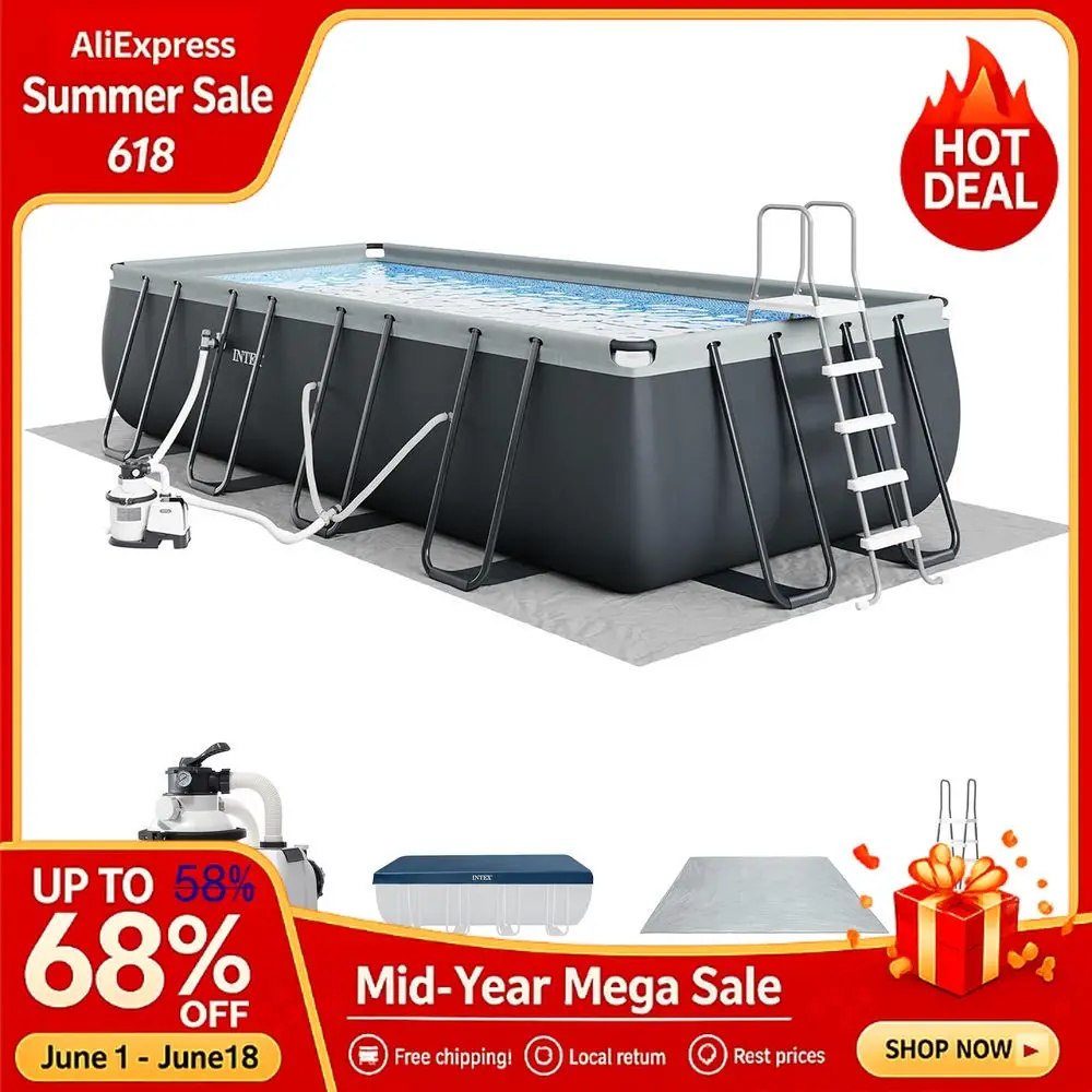 18 ft x 9 ft 52 in Above Ground Pool Set, Rectangular Swimming Pool with Steel Frame, 1500 GPH Sand Filter Pump, Custom
18 ft x 9 ft 52 in Above Ground Pool Set, Rectangular Swimming Pool with Steel Frame, 1500 GPH Sand Filter Pump, Custom
