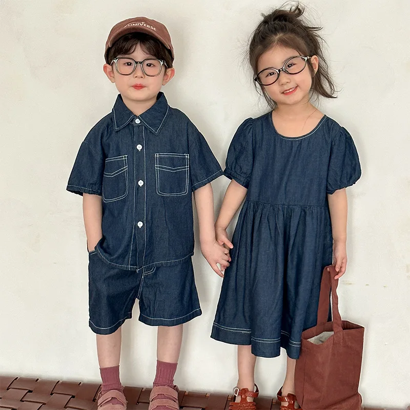 Children's Clothes 2025 Summer New Boy's Denim Suit Casual Baby Girl Dress Brother And Sister Clothes
Children's Clothes 2025 Summer New Boy's Denim Suit Casual Baby Girl Dress Brother And Sister Clothes