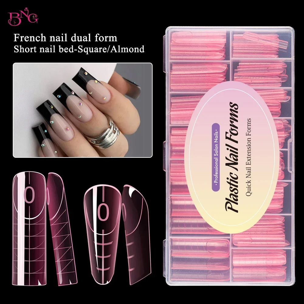 BNG 120/140Pcs French Dual Forms for Nail Extension Full Cover Square Nail Mold with Smile Line Design for Poly Builder Gel Nail
BNG 120/140Pcs French Dual Forms for Nail Extension Full Cover Square Nail Mold with Smile Line Design for Poly Builder Gel Nail