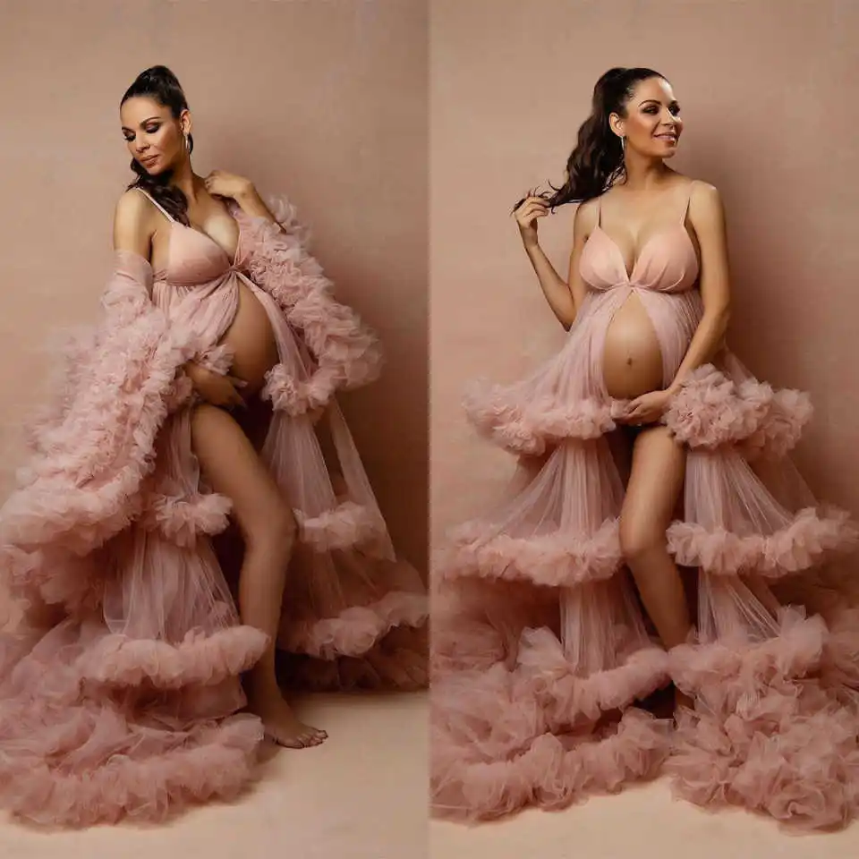 Tiered Bathgown Tulle Maternity Robe for Photoshoot Ruffles Sleeveless Bridal Robe Pregnancy Gowns Túnica materna Custom Made
Tiered Bathgown Tulle Maternity Robe for Photoshoot Ruffles Sleeveless Bridal Robe Pregnancy Gowns Túnica materna Custom Made