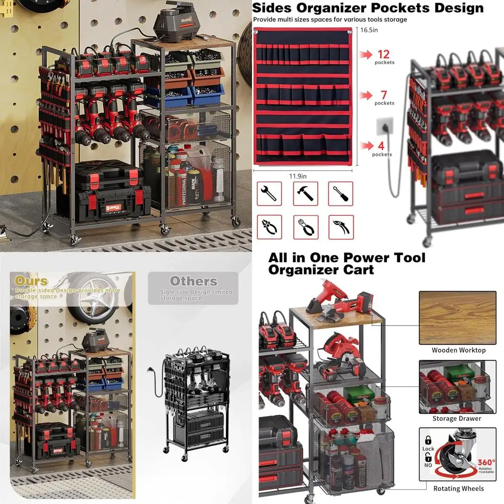 Большая тележка-органайзер для электроинструментов с зарядной станцией, 8 слотами или держателем CordlDrill с платьем, тележка для хранения на колесиках с 8 питанием
Большая тележка-органайзер для электроинструментов с зарядной станцией, 8 слотами или держателем CordlDrill с платьем, тележка для хранения на колесиках с 8 питанием