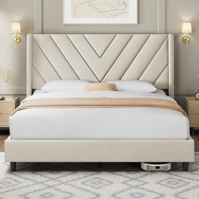 Bed Frame Upholstered Platform Bed with Wing Side/Wooden Slat Support/Tufted Headboard with Wing
Bed Frame Upholstered Platform Bed with Wing Side/Wooden Slat Support/Tufted Headboard with Wing