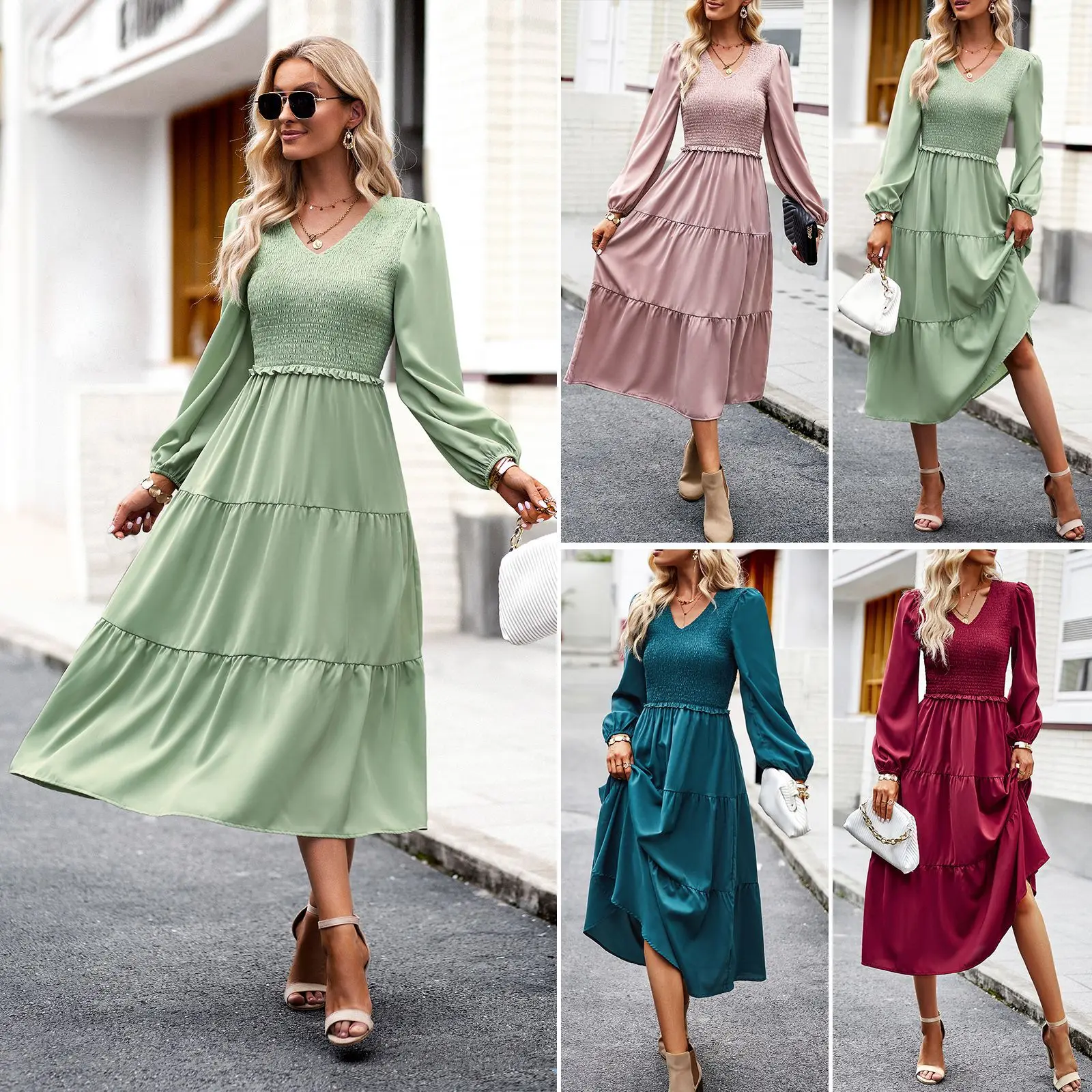 2023 Fashion Women Dresses Office Lady V-Neck Long Dress Students Lantern Sleeve Slim Streetwear Solid Elegant Commuter Clothing
2023 Fashion Women Dresses Office Lady V-Neck Long Dress Students Lantern Sleeve Slim Streetwear Solid Elegant Commuter Clothing