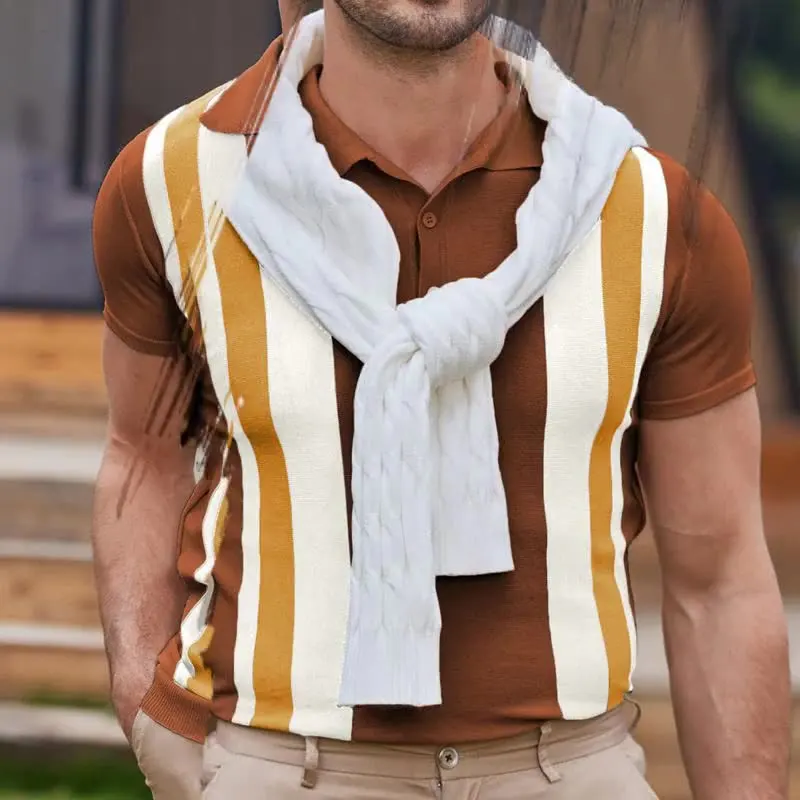 Men's clothing_New summer striped jacquard sweater_Short-sleeved business casual polo shirt
Men's clothing_New summer striped jacquard sweater_Short-sleeved business casual polo shirt