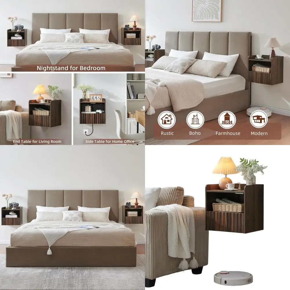 Contemporary Walnut Floating Nightstand with Drawer and Shelf - Minimalist Wall-Mounted Bedside Table for Compact Living Spaces
Contemporary Walnut Floating Nightstand with Drawer and Shelf - Minimalist Wall-Mounted Bedside Table for Compact Living Spaces