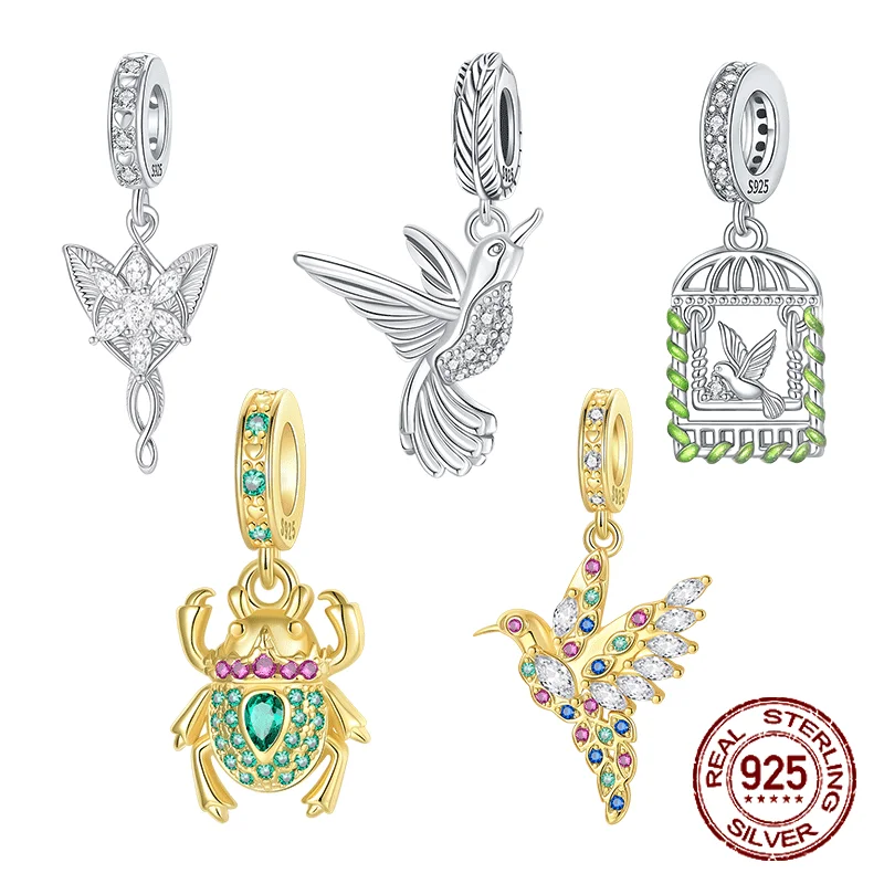 925 Sterling Silver Golden Scarab Amulet Hummingbird Pendant Charm Fit Original Charms Bracelet Women DIY Jewelry Gift 
925 Sterling Silver Golden Scarab Amulet Hummingbird Pendant Charm Fit Original Charms Bracelet Women DIY Jewelry Gift