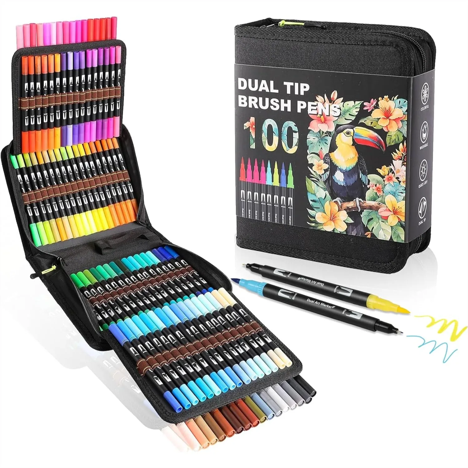 100 Colors Dual Tip Art Markers Set with Brush and Fine Nib for Adult Coloring Books, Calligraphy, Drawing and Sketching
100 Colors Dual Tip Art Markers Set with Brush and Fine Nib for Adult Coloring Books, Calligraphy, Drawing and Sketching