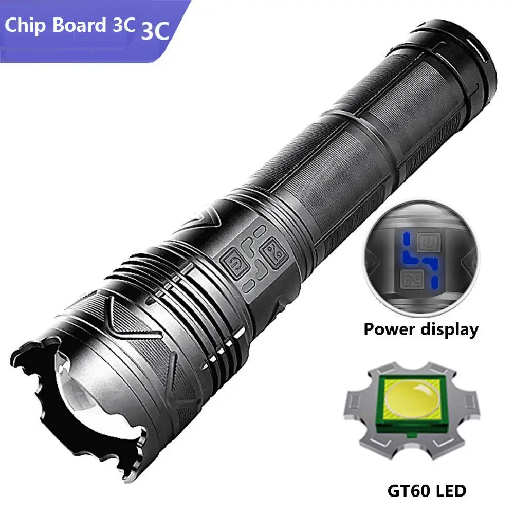 Powerful 100W LED Flashlight Long Range Charging Zoomable Emergency Torch Outdoor Flashlight Power Display Function
Powerful 100W LED Flashlight Long Range Charging Zoomable Emergency Torch Outdoor Flashlight Power Display Function