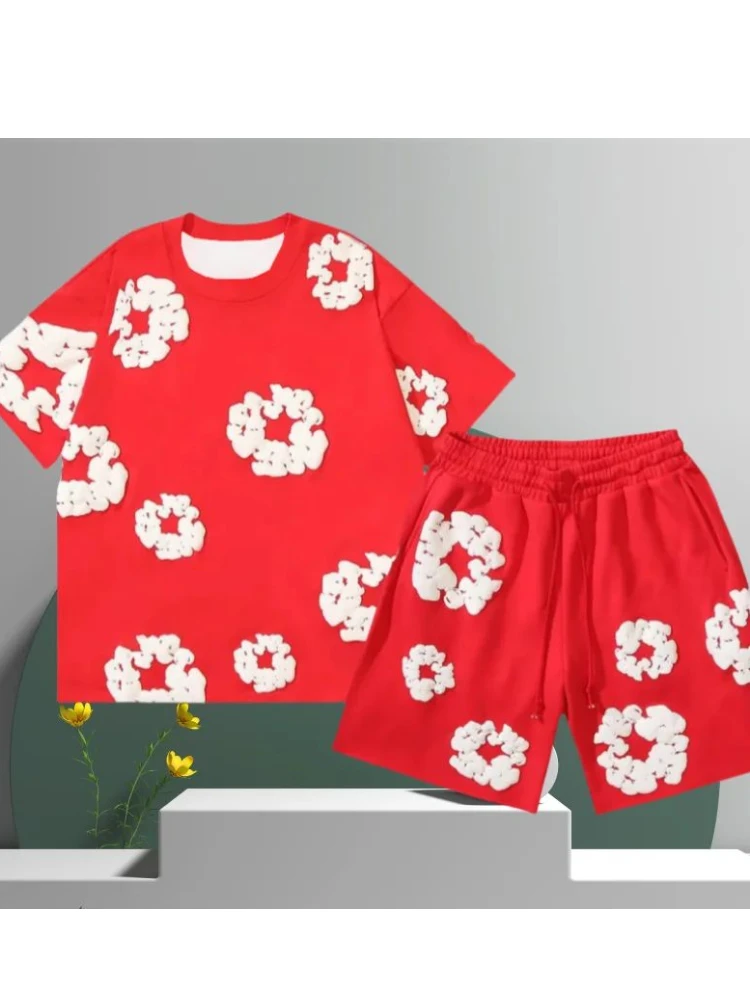 The 2025 Summer New Men's Suit, A Two-piece Red Base Simple Floral Print T-shirt And Shorts, Is A Street Fashion Outfit
The 2025 Summer New Men's Suit, A Two-piece Red Base Simple Floral Print T-shirt And Shorts, Is A Street Fashion Outfit