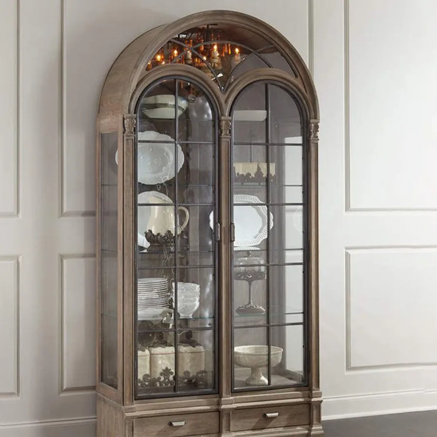 American solid wood two-door bookcase floor-to-ceiling arched glass door household living room wine cabinet wall-to-wall 
American solid wood two-door bookcase floor-to-ceiling arched glass door household living room wine cabinet wall-to-wall