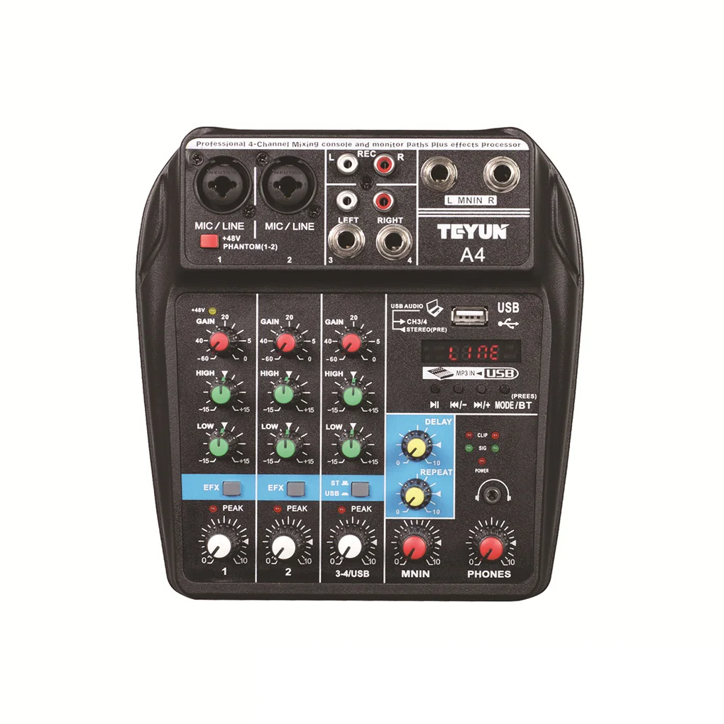 4 Channels Audio Mixer Sound Mixing Console Bluetooth Record Stage Meeting Live Broadcast Suppplies EU Plug
4 Channels Audio Mixer Sound Mixing Console Bluetooth Record Stage Meeting Live Broadcast Suppplies EU Plug