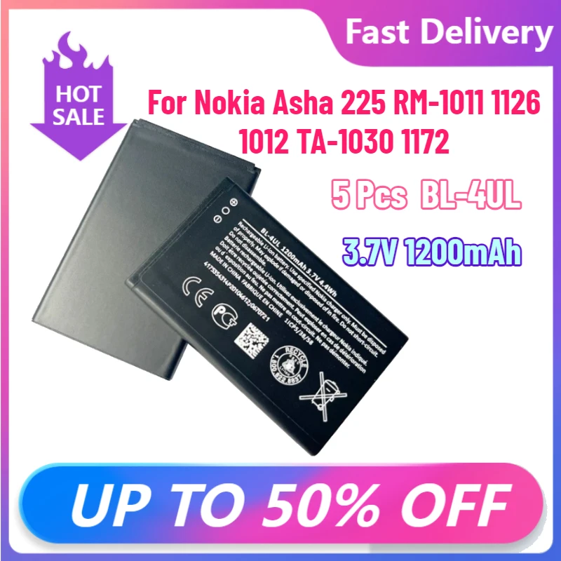 5 Pcs 3.7V 1200mAh BL-4UL Battery for Nokia Asha 225 RM-1011 1126 1012 TA-1030 1172
5 Pcs 3.7V 1200mAh BL-4UL Battery for Nokia Asha 225 RM-1011 1126 1012 TA-1030 1172