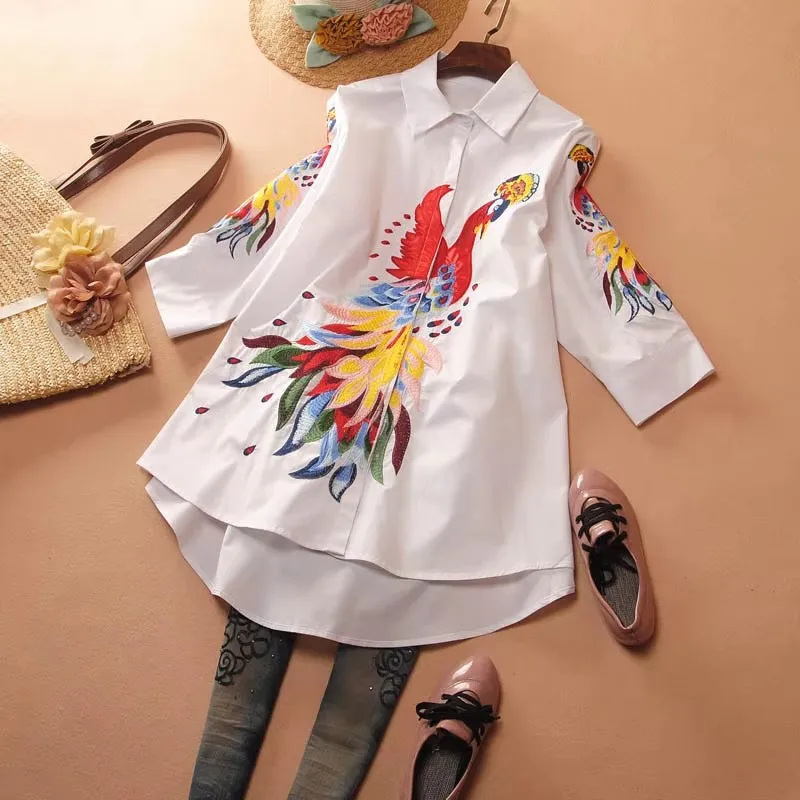 2025 Women New Spring Peacock Embroidery Fashion Shirt Female Vintage National Loose Casual Plus Size Long Shirt Blouse M- 3XL
2025 Women New Spring Peacock Embroidery Fashion Shirt Female Vintage National Loose Casual Plus Size Long Shirt Blouse M- 3XL