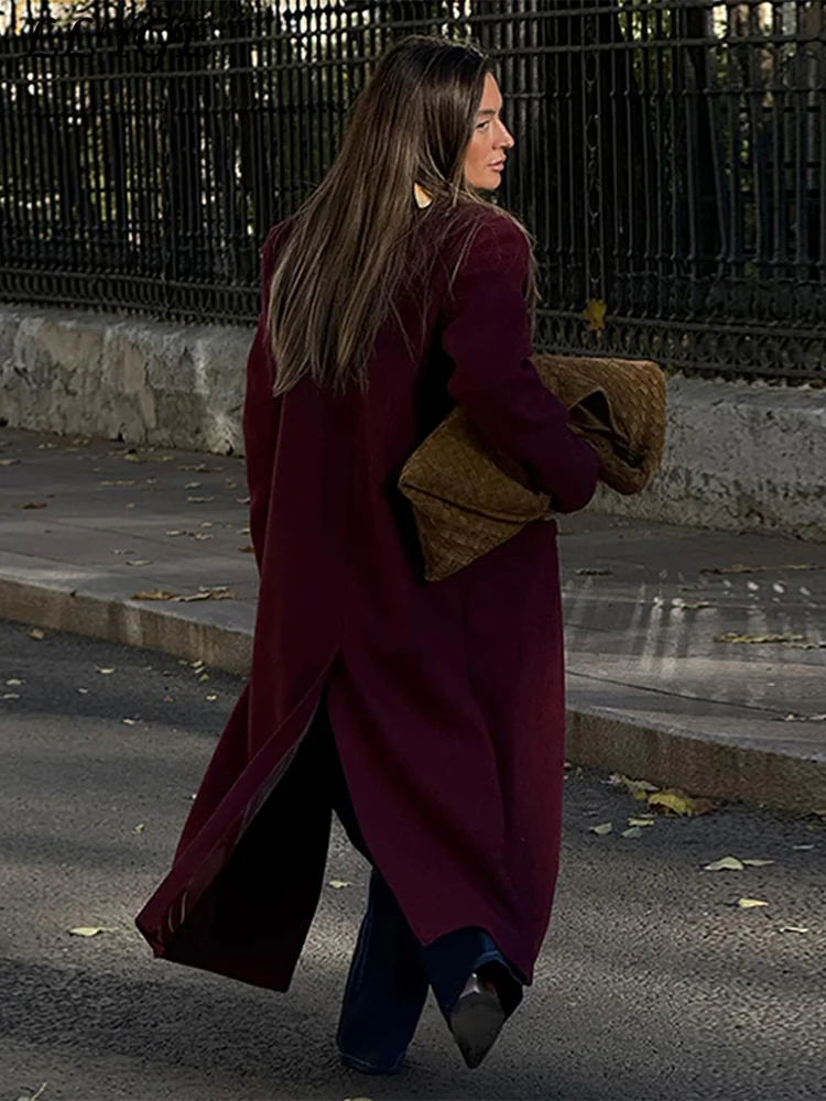 Fashion Women's Burgundy Long Woolen Coat Lapel Single Breasted Full Sleeve Overcoat 2024 Autumn Winter Lady Vintage Streetwear
Fashion Women's Burgundy Long Woolen Coat Lapel Single Breasted Full Sleeve Overcoat 2024 Autumn Winter Lady Vintage Streetwear