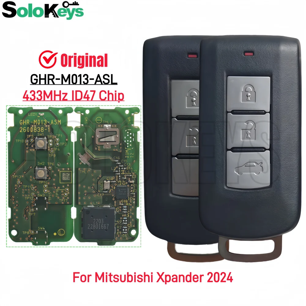 SOLOKEYS GHR-M013-ASL оригинальный смарт-ключ дистанционного управления для Mitsubishi Xpander 2024, 434 МГц ID47 NCF29AxX чип с наклейкой с логотипом
SOLOKEYS GHR-M013-ASL оригинальный смарт-ключ дистанционного управления для Mitsubishi Xpander 2024, 434 МГц ID47 NCF29AxX чип с наклейкой с логотипом