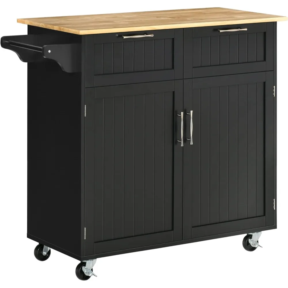 41" Modern Rolling Kitchen Island on Wheels, Utility Cart Storage Trolley with Rubberwood Top & Drawers, Black
41" Modern Rolling Kitchen Island on Wheels, Utility Cart Storage Trolley with Rubberwood Top & Drawers, Black