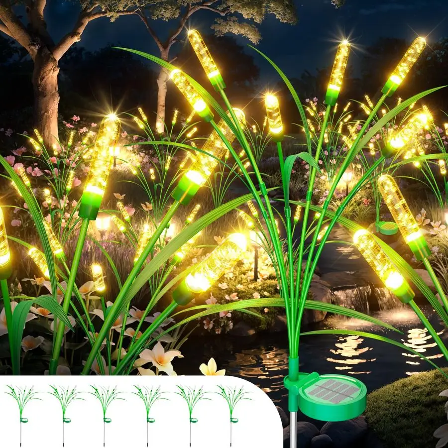 6 Packs Reeds Solar Garden Light, 30 Inch Garden Solar Light with 36 Bulbs, Intelligent Light Control System, IP65 Waterproof, O