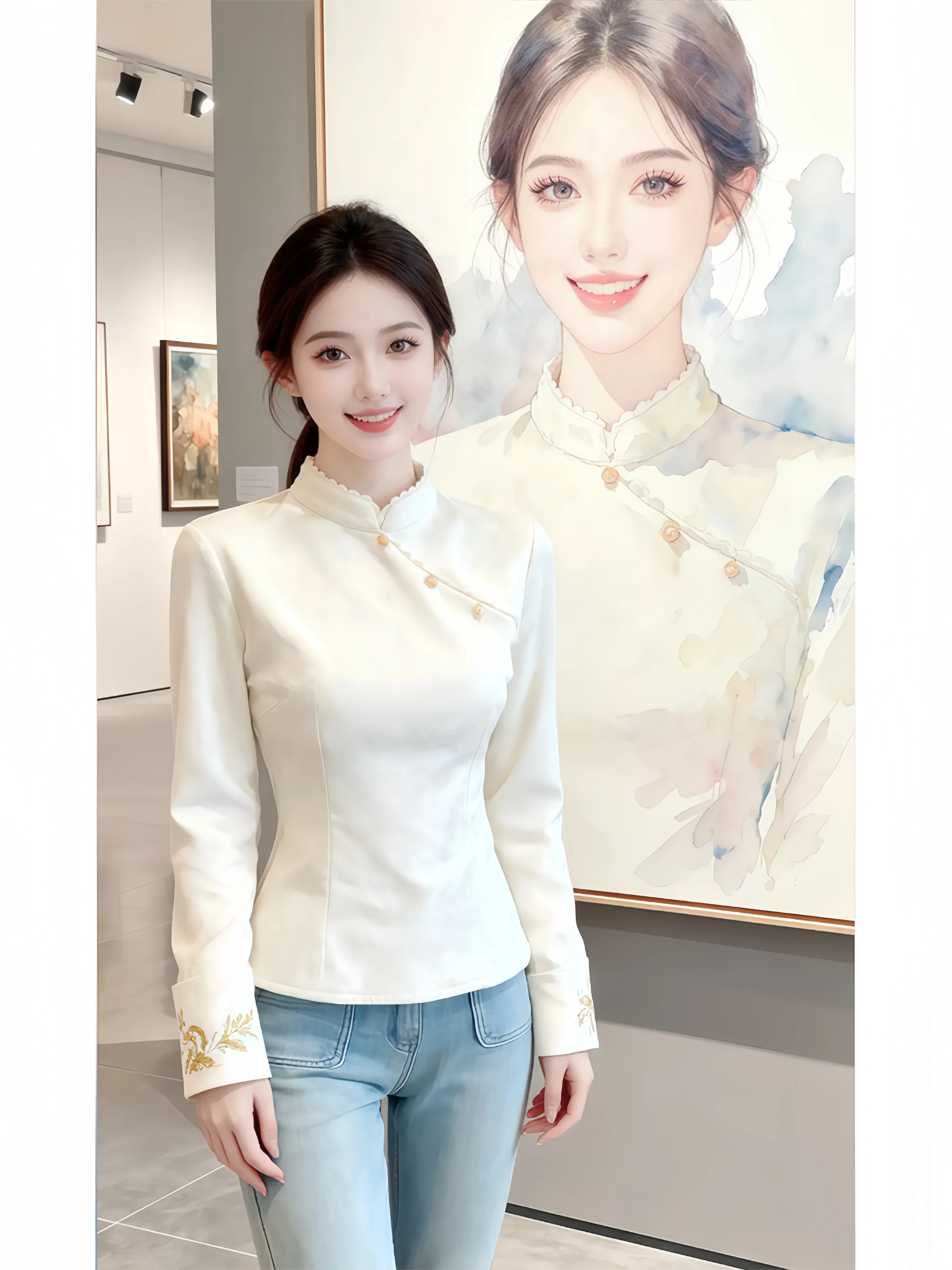 New Chinese Style Embroidered Long Sleeve Women's T-shirt Thickened Fleece Lined Inner Wear Slim Fit Autumn Winter New Arrival
New Chinese Style Embroidered Long Sleeve Women's T-shirt Thickened Fleece Lined Inner Wear Slim Fit Autumn Winter New Arrival