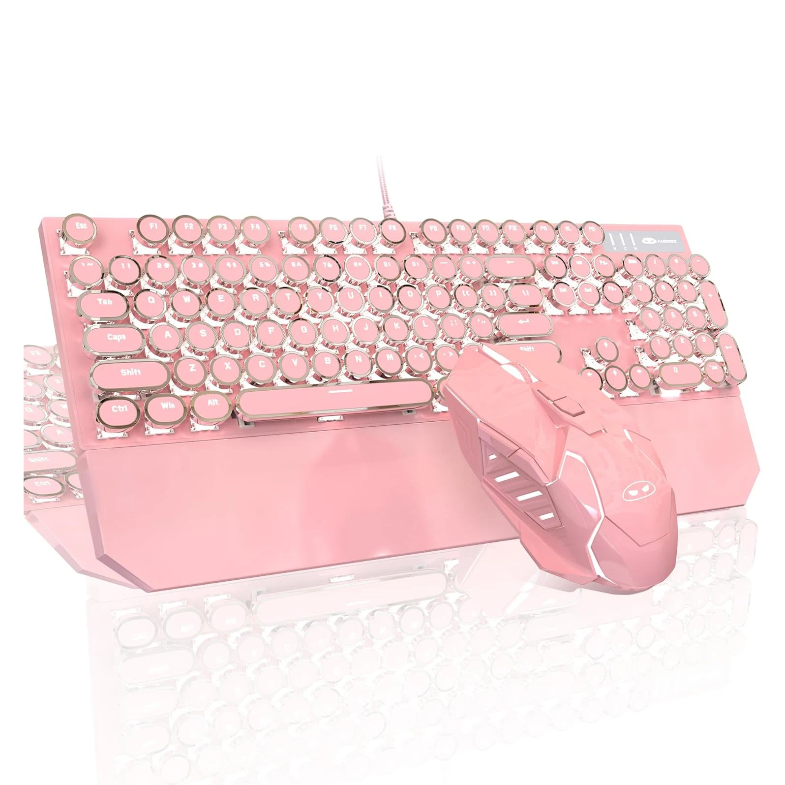 Typewriter Mechanical Gaming Keyboard and Mouse Combo, Retro Punk Round Keycaps RGB Rainbow Backlit Wired Keyboard for Gamer
Typewriter Mechanical Gaming Keyboard and Mouse Combo, Retro Punk Round Keycaps RGB Rainbow Backlit Wired Keyboard for Gamer