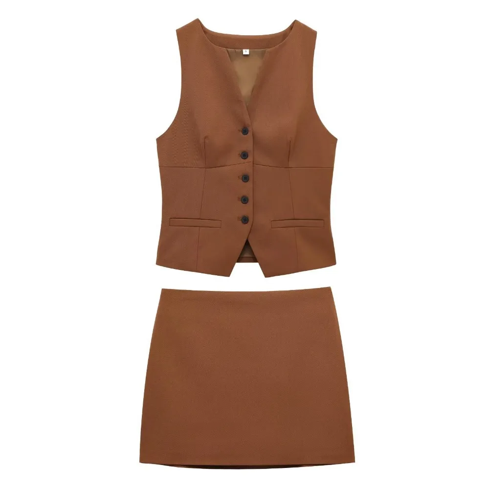 ZBZA Women's Cropped Slim Vest Skirt Set Vintage V-neck Single-breasted Top High Waist Zipper A-line Skirt Summer New Chic Suit
ZBZA Women's Cropped Slim Vest Skirt Set Vintage V-neck Single-breasted Top High Waist Zipper A-line Skirt Summer New Chic Suit