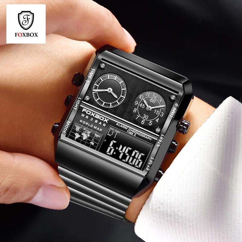 FOXBOX Mens Watches Quartz Watch Men Square Digital Watch Wristwatch Stainless Steel Strap Watches for Men Relogio Masculino+Box
FOXBOX Mens Watches Quartz Watch Men Square Digital Watch Wristwatch Stainless Steel Strap Watches for Men Relogio Masculino+Box