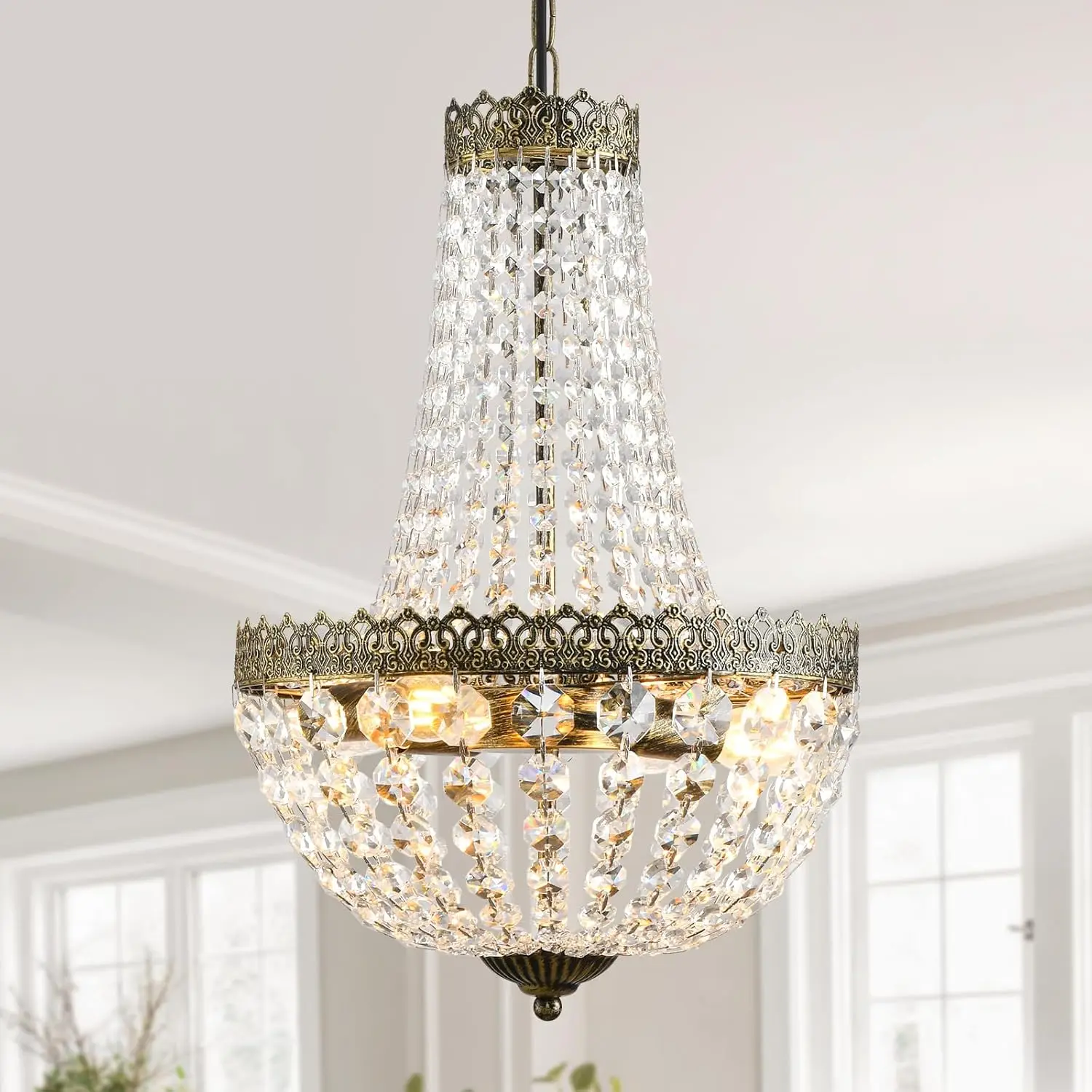 Mini Crystal Chandelier, 4-Light Antique Brass Ceiling Light for Dining Room Bedroom Foyer, Adjustable Height, Dimmable E12
Mini Crystal Chandelier, 4-Light Antique Brass Ceiling Light for Dining Room Bedroom Foyer, Adjustable Height, Dimmable E12