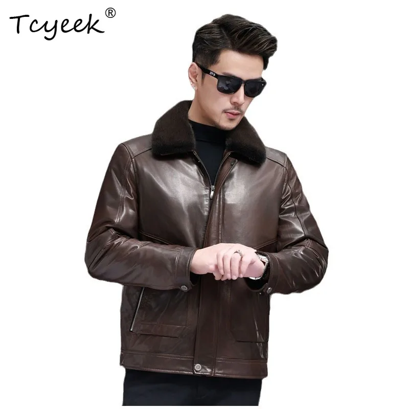 Tcyeek Goatskin Autumn Winter Trendy Lapel Mink Inner Tank Solid Color Short Men's Genuine Leather Jacket Jaquetas Masculino
Tcyeek Goatskin Autumn Winter Trendy Lapel Mink Inner Tank Solid Color Short Men's Genuine Leather Jacket Jaquetas Masculino