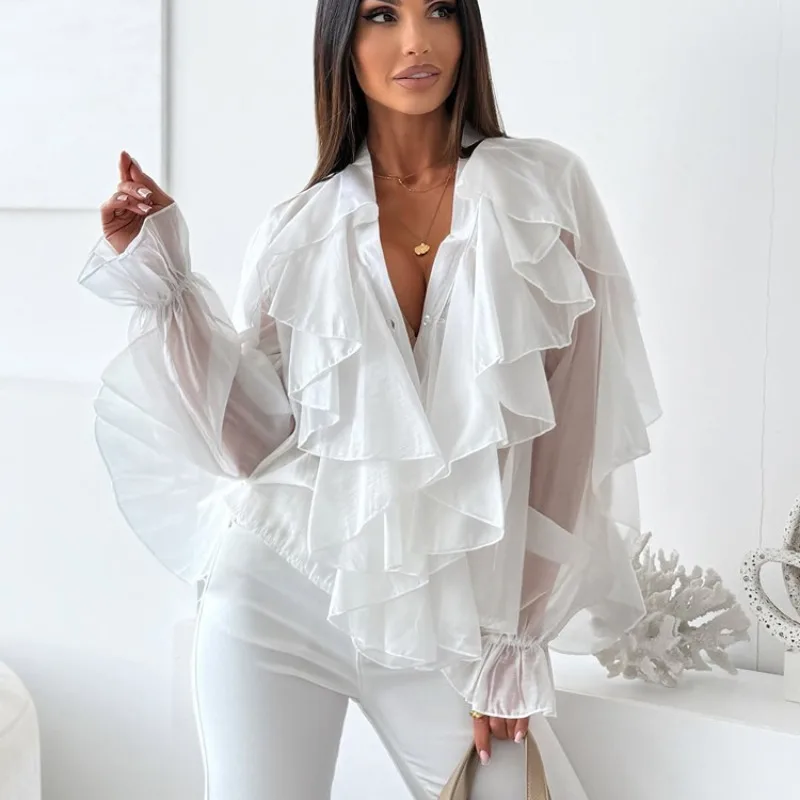 Tsiisd Commuting Sheer Ruffled Women's Shirt Flare Long Sleeve V-Neck Fashion Casual Elegance Blouse Clothes Women's Shirts 2026
Tsiisd Commuting Sheer Ruffled Women's Shirt Flare Long Sleeve V-Neck Fashion Casual Elegance Blouse Clothes Women's Shirts 2026