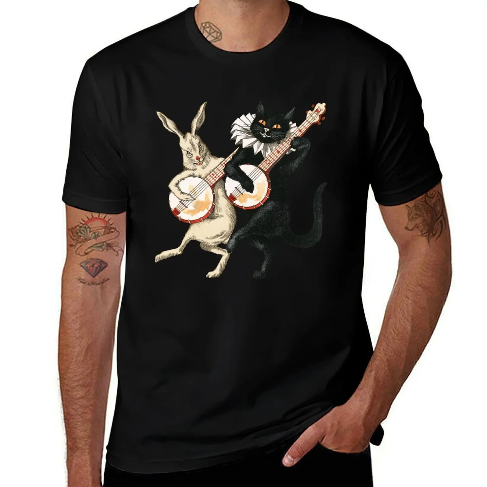 Cat & rabbit playing banjos vintage illustration T-Shirt t shirt men 100% cotton luxury brand t shirts for man slim fit T-shirt
Cat & rabbit playing banjos vintage illustration T-Shirt t shirt men 100% cotton luxury brand t shirts for man slim fit T-shirt
