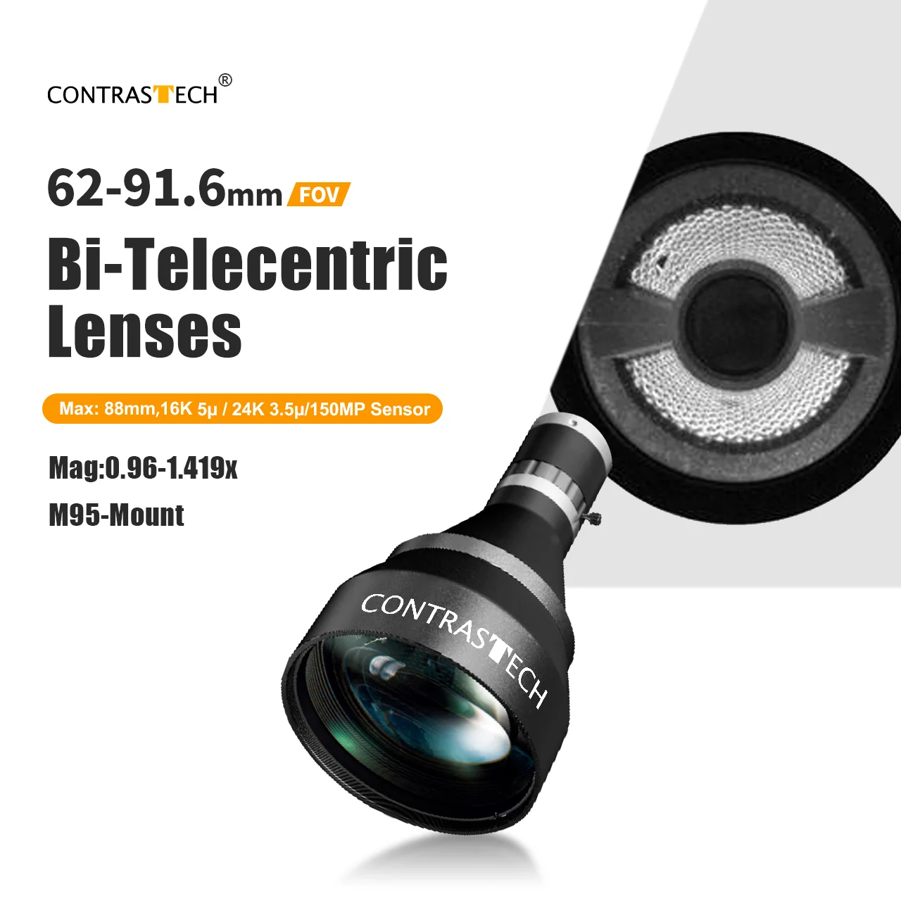 115lp/mm Φ88mm Large FOV 150mm 0.96X High Precise Telecentric Lens for 16K 24K Line Scan Camera Contrastech
115lp/mm Φ88mm Large FOV 150mm 0.96X High Precise Telecentric Lens for 16K 24K Line Scan Camera Contrastech