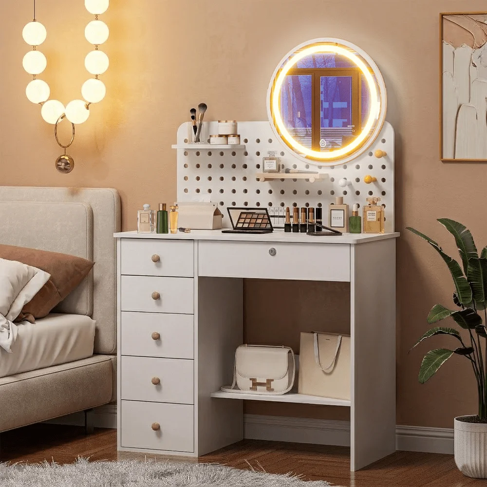 Minimalist Vanity Table Furniture, Featuring A New Shelf Design That Doubles As A Workspace Or Vanity Table. With An ExtraLarge
Minimalist Vanity Table Furniture, Featuring A New Shelf Design That Doubles As A Workspace Or Vanity Table. With An ExtraLarge
