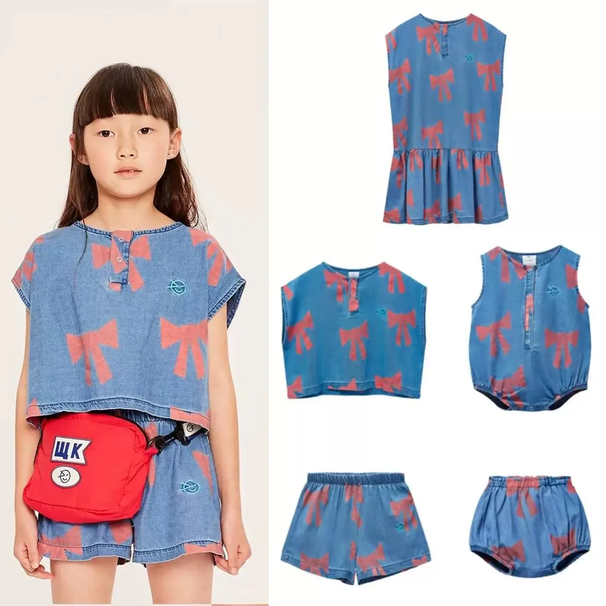 25WYN girls bow full print denim short-sleeved top shirt denim bag pants set
25WYN girls bow full print denim short-sleeved top shirt denim bag pants set