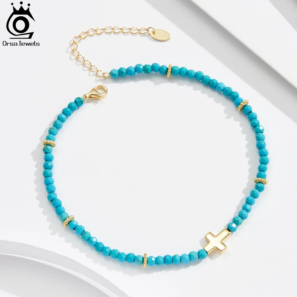 ORSA JEWELS 925 Sterling Silver Simple Cross Shape Anklet Turquoise Stone Beads For Women Charm Foot Minimalist Jewelry SA86
ORSA JEWELS 925 Sterling Silver Simple Cross Shape Anklet Turquoise Stone Beads For Women Charm Foot Minimalist Jewelry SA86