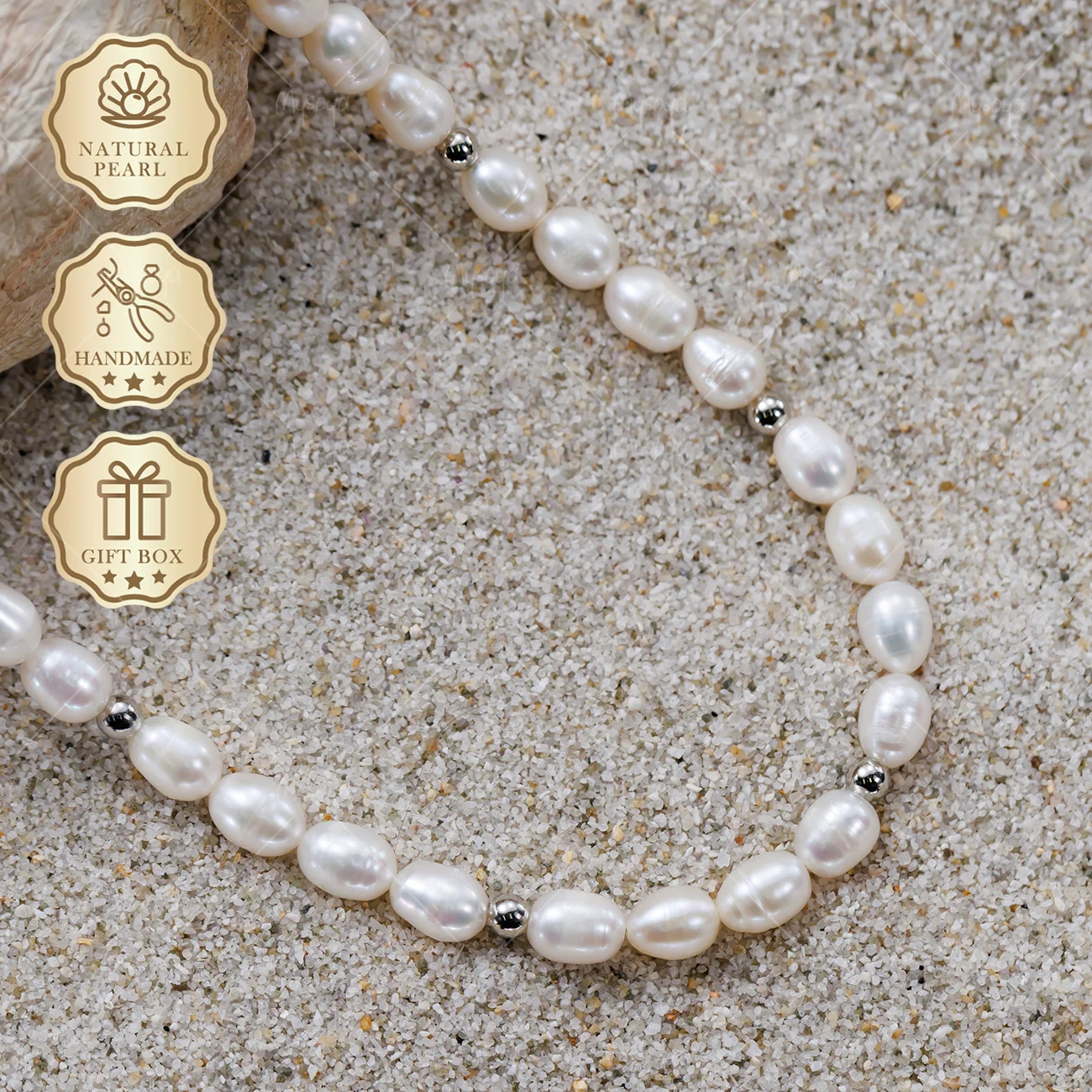 MYSOYA White Rice Freshwater Pearl Necklace 6-7mm Silver Clover Clasp, Gift Box, Gift for Her S562
MYSOYA White Rice Freshwater Pearl Necklace 6-7mm Silver Clover Clasp, Gift Box, Gift for Her S562