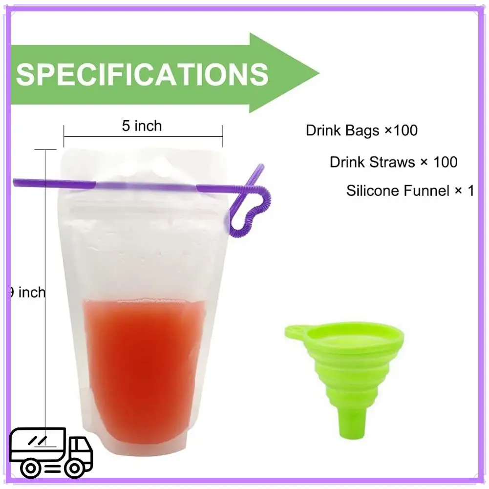 High Quality 100Pcs Drink Pouches With Straw Stand-Up Juice Pouches Bags, Reclosable Zipper Smoothie Bags With 1 Silicone Funnel
High Quality 100Pcs Drink Pouches With Straw Stand-Up Juice Pouches Bags, Reclosable Zipper Smoothie Bags With 1 Silicone Funnel